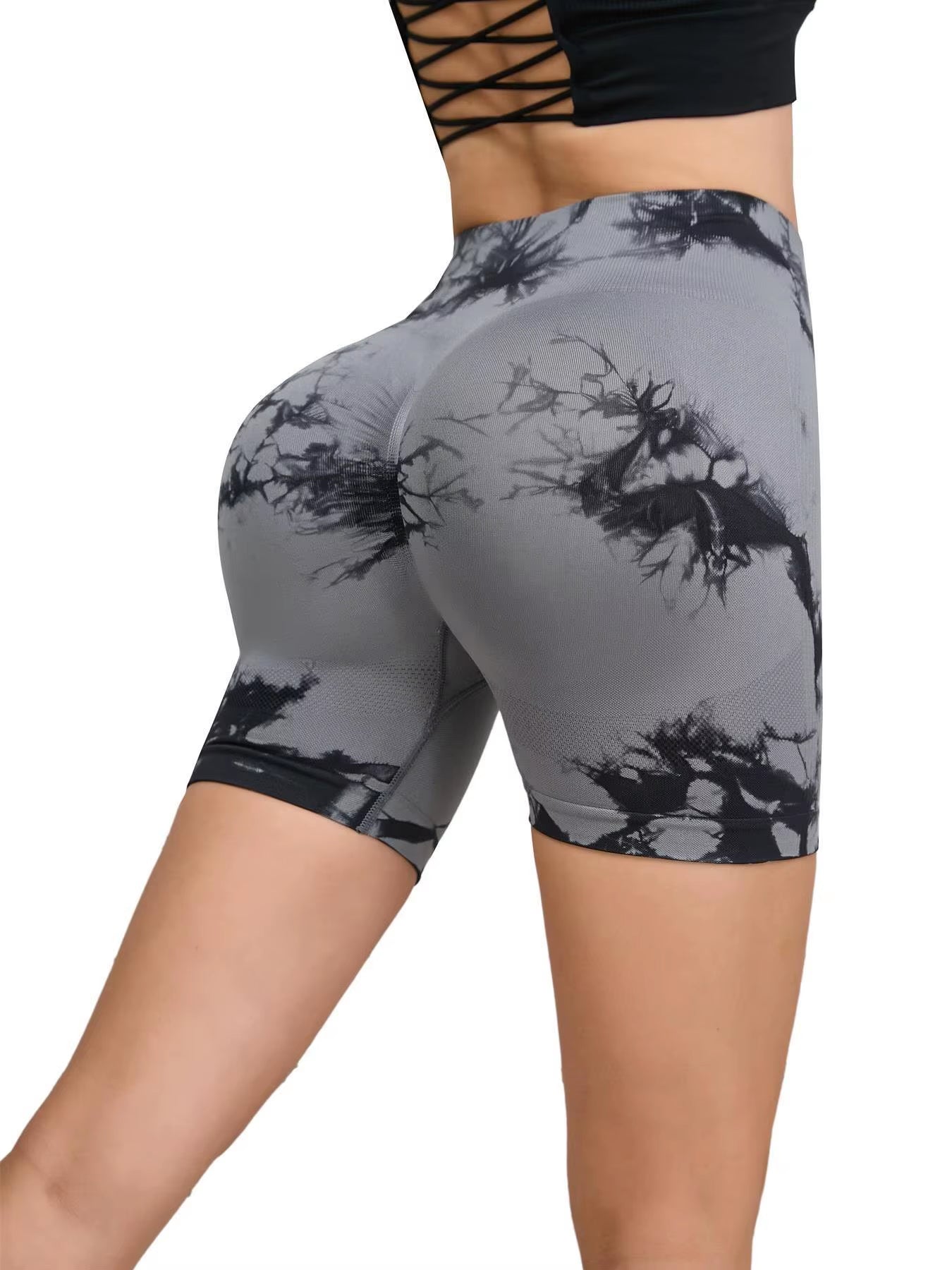 Tie Dyed Seamless Fitness Pants Women'S High Waist and Hip Lifting Sports Tight Shorts Running Sexy Peach Fitness Yoga Shorts