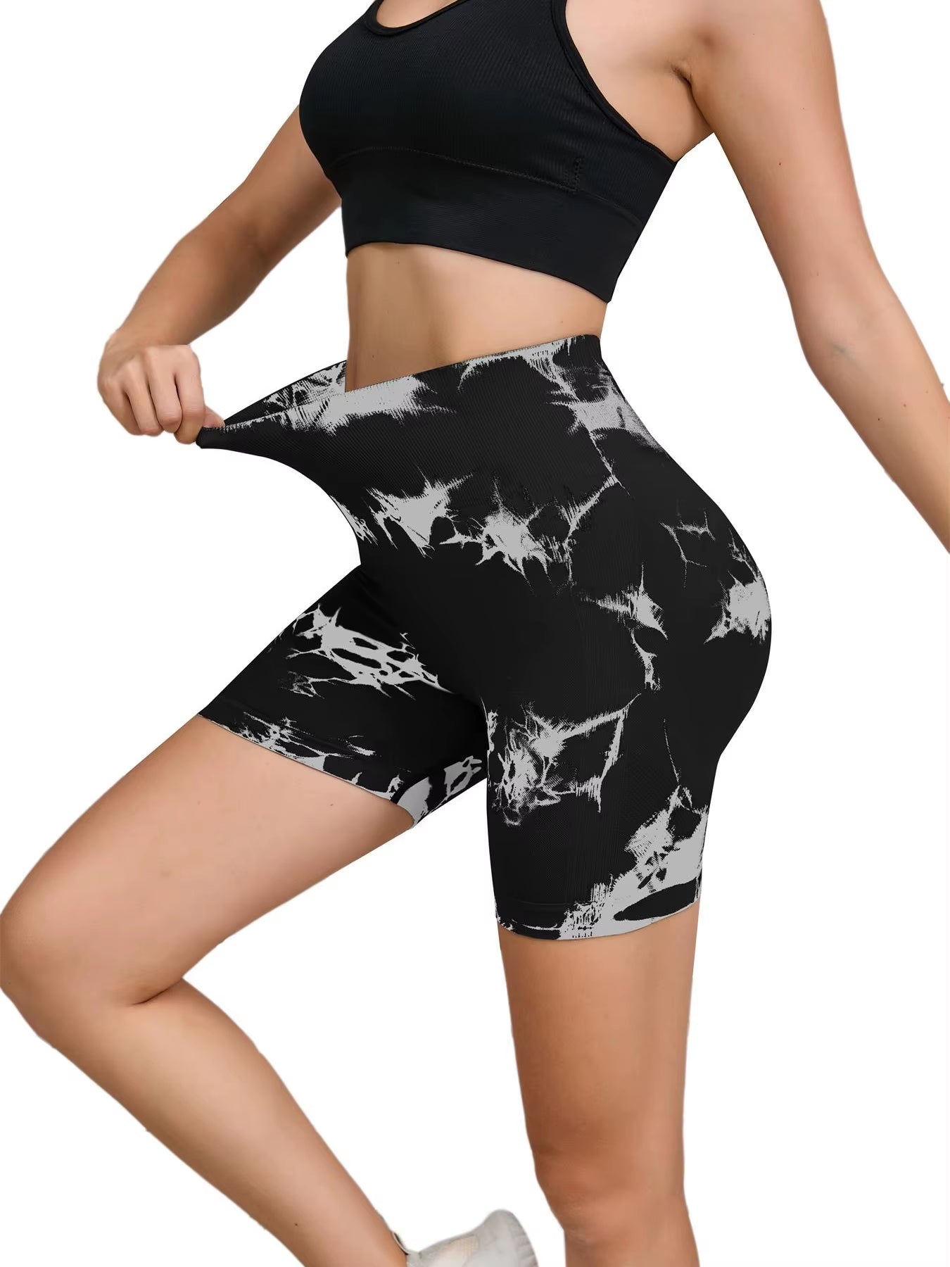 Tie Dyed Seamless Fitness Pants Women'S High Waist and Hip Lifting Sports Tight Shorts Running Sexy Peach Fitness Yoga Shorts