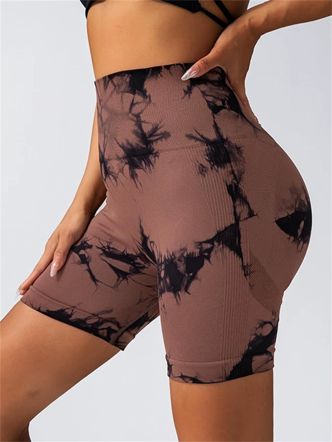 Tie Dyed Seamless Fitness Pants Women'S High Waist and Hip Lifting Sports Tight Shorts Running Sexy Peach Fitness Yoga Shorts