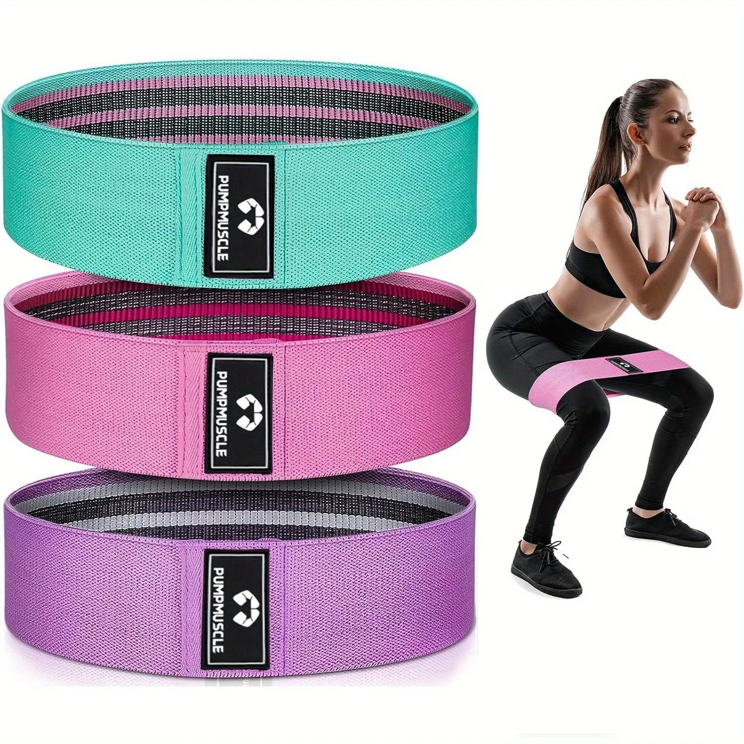 Elevate Your Workout with PUMPMUSCLE Fabric Resistance Bands - 3 Set for Booty, Legs, Yoga & Pilates